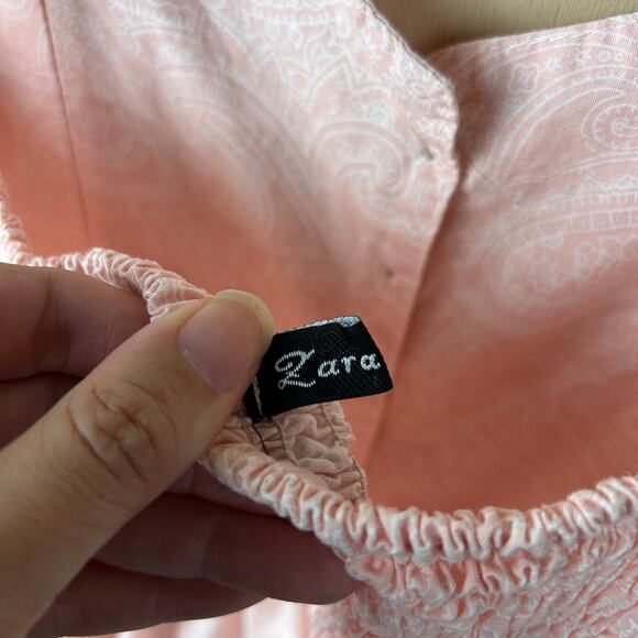 Zara Basics Pink Paisley Babydoll Dress S Button Down Flowy Style - Picture 7 of 8